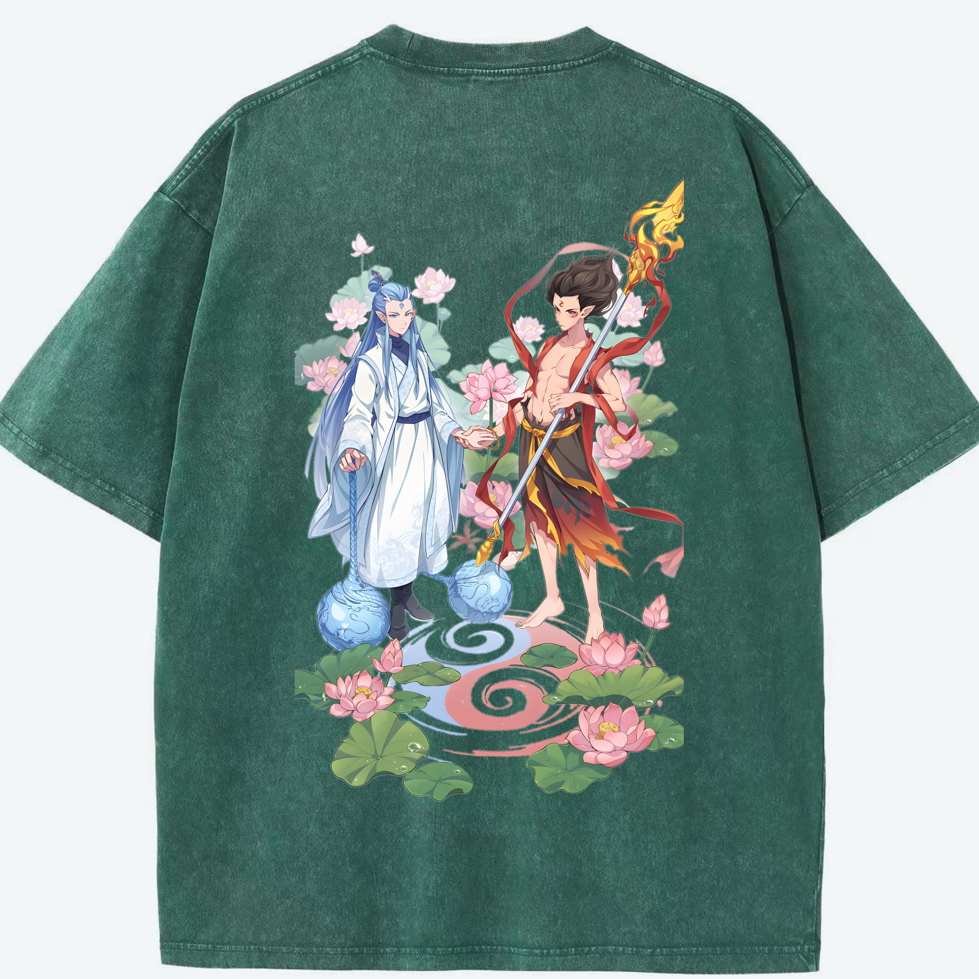 （画像用） Ne Zha 2 ナタ 魔童の大暴れ 綿100% ヴィンテージ風 半袖Tシャツ（背面プリント）